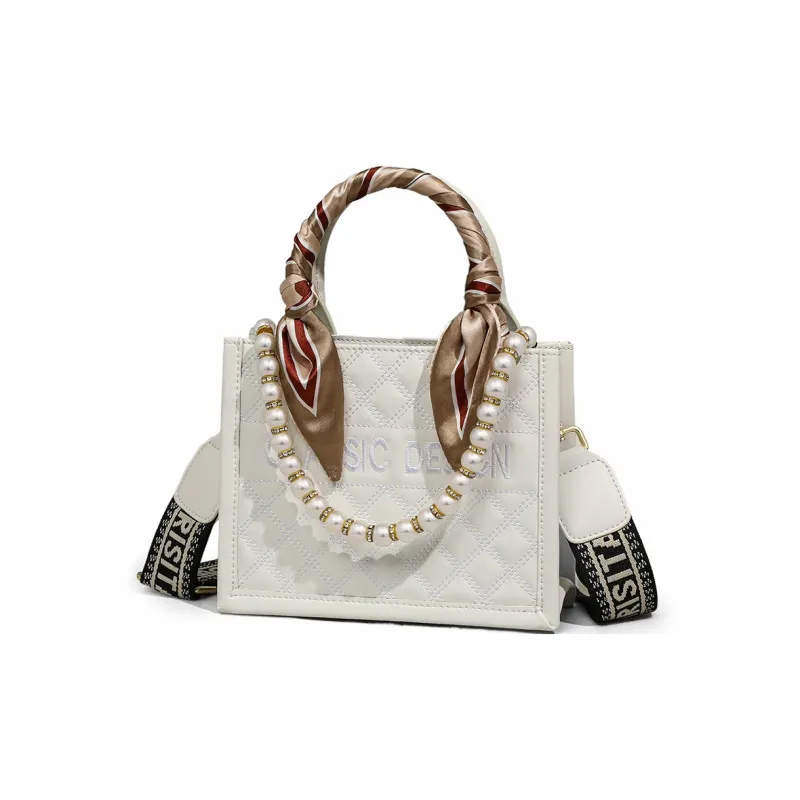COMELY Cow Leather Patchwork Synthetic Leather Handbag Crossbody Bag Tote Shopping Bag Small Size Women's White-1