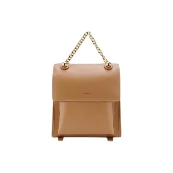 HONGU Cow Leather Backpack Small Size Women's Brown/Pitch Black