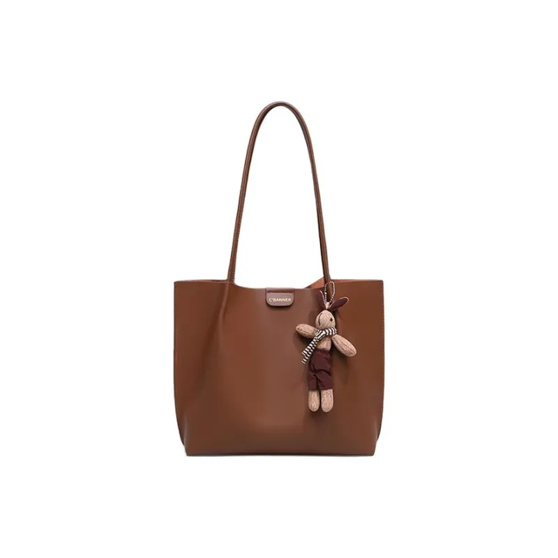 C°BANNER Split Cow Leather With Synthetic Leather Tote Bag, Shopping Bag, Shoulder Bag Women's Coffee-3
