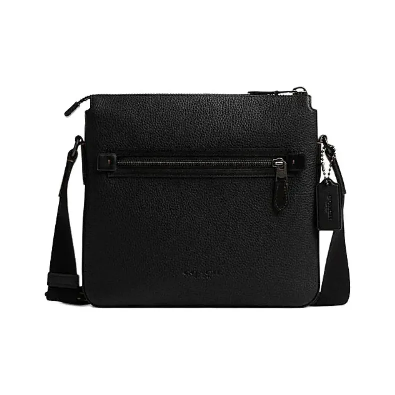COACH Cow Leather Shoulder Bag, Crossbody Bag Medium Size Men's Black-1