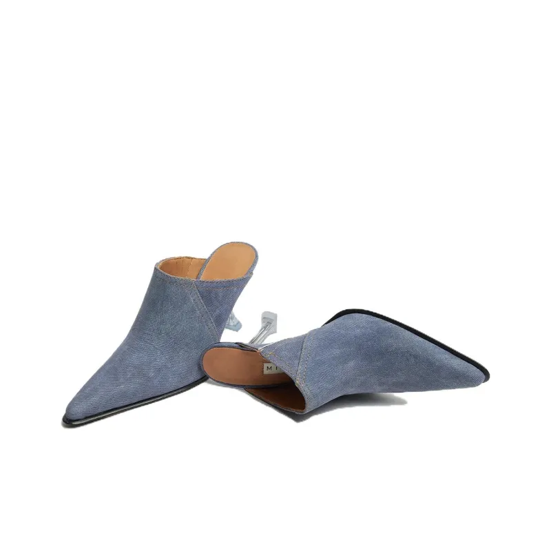 MIISTA Closed Toe Slippers 9cm Women's Blue-2