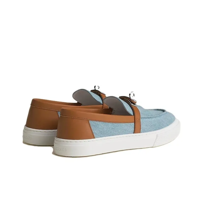 HERMES Game Loafers Women's Light Blue-4