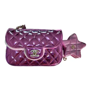 CHANEL Calfskin With Lambskin Flap Bag, Stars Coin Purse, Shoulder Bag, Crossbody Bag Mini Women's Fuchsia