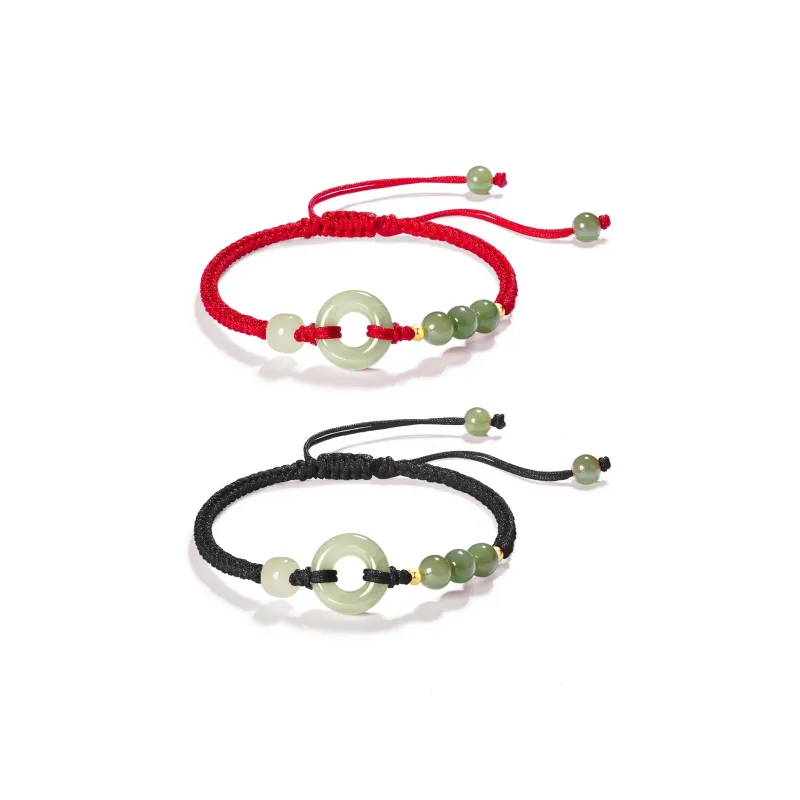 Far Mountain Joe Hetian Jade Fortune Bead Bracelet, Gift Box Set Unisex Pale Greenish White Jade-6