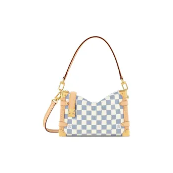LOUIS VUITTON Canvas With Leather Soft Box Shoulder Bag Crossbody Bag Handbag Medium Size Women's White & Light Blue