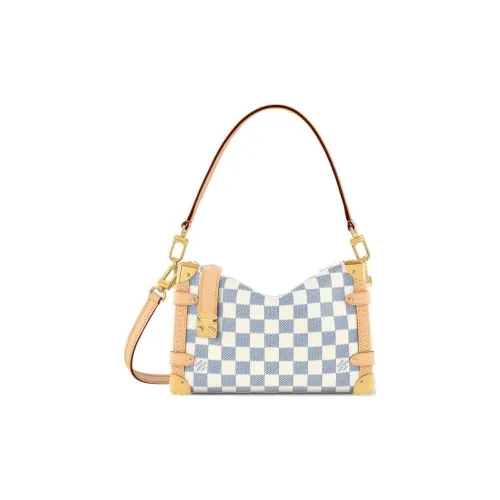 LOUIS VUITTON Canvas With Leather Soft Box Shoulder Bag Crossbody Bag Handbag Medium Size Women's White & Light Blue