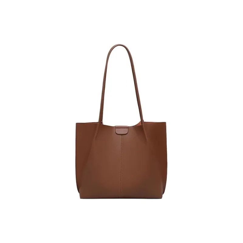 C°BANNER Split Cow Leather With Synthetic Leather Tote Bag, Shopping Bag, Shoulder Bag Women's Coffee-5