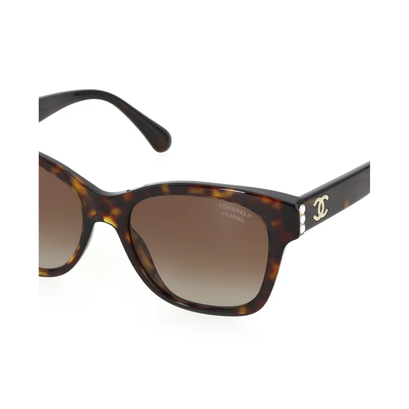 CHANEL Plate Frame Square Sunglasses Women's Brown-4