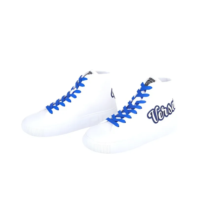 VERSACE High Top Skateboard Shoes Men's White Blue-2