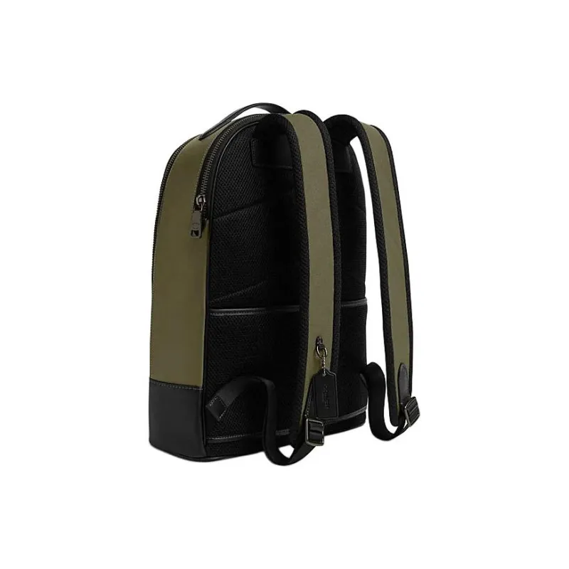 COACH Cow Leather Backpack Tubas Men's Olive Green & Earth Umber-1