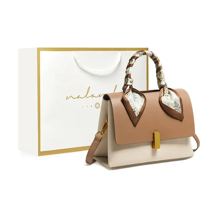 Narandu Cow Leather Crossbody Bag, Handbag, Shoulder Bag Medium Size Women's Ecru & Coffee-12