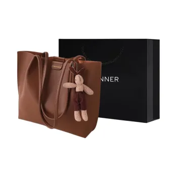 C°BANNER Split Cow Leather With Synthetic Leather Tote Bag, Shopping Bag, Shoulder Bag Women's Coffee