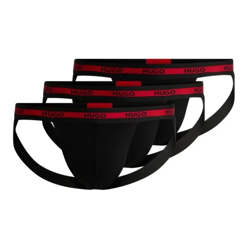 HUGO BOSS Three-Pack Of Stretch-Cotton Jock Straps With Logos Underpants Men's 3 Pack Black
