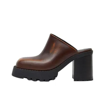 MIISTA Closed Toe Slippers 8cm Women's Brown