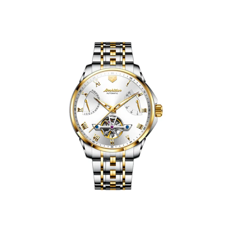 Jin Shi Dun Automatic Mechanical Movement Stainless Steel Watchband Watch Men's Watches White Dial-0