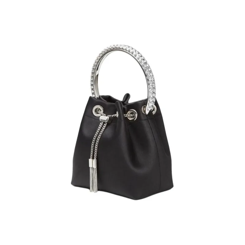 Jimmy Choo Satin One Shoulder Handbag Women's Black-2