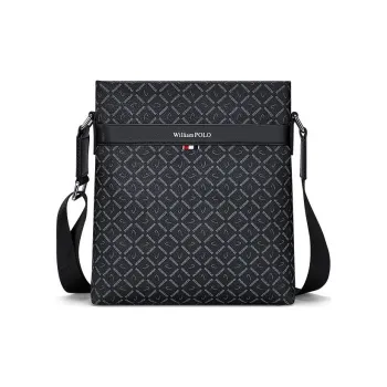 WilliamPOLO PVC Crossbody Bag Shoulder Bag IPad Compatible Bag Large Size Men's Black