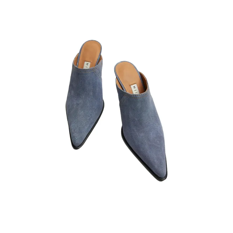 MIISTA Closed Toe Slippers 9cm Women's Blue-3