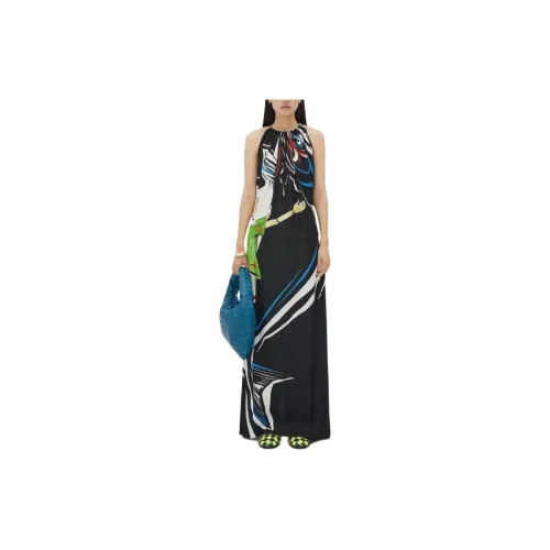 Bottega Veneta Printed Viscose Dress With Knot Detail At Neck Sleeveless Dress Women's Black