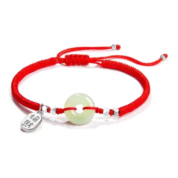 Far Mountain Joe Woven Drawstring Hetian Jade Bracelets Unisex Pale Greenish White Jade