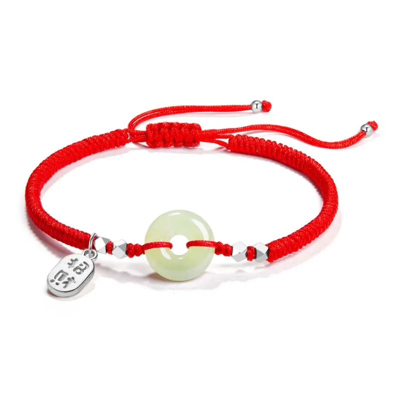 Far Mountain Joe Woven Drawstring Hetian Jade Bracelets Unisex Pale Greenish White Jade-0