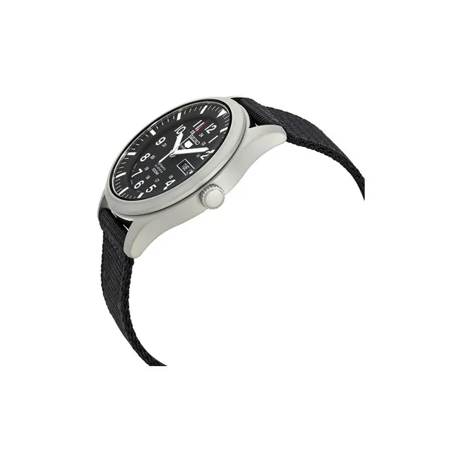 SEIKO Series 5 Automatic Mechanical Movement Canvas Strap Watch Men's Watches Black Dial SNZG15J1-1