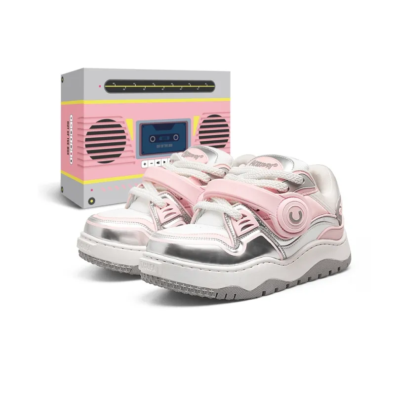 Cat&Sofa Headphone Series Anti Slip Wear Resistant Low Top Skateboard Shoes Unisex Silver Pink-0