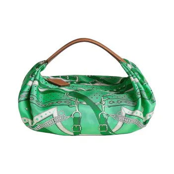 HERMES Balusoie Silk With Hunter Cow Leather Handbag Women's Comic Green