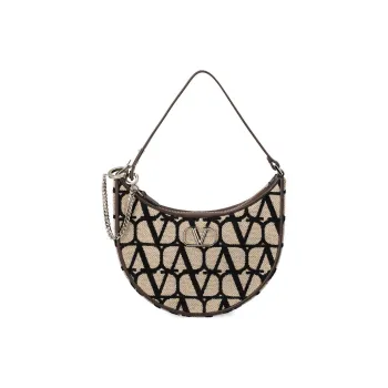 Valentino Vlogo Calfskin Shoulder Bag Women's Gray Black