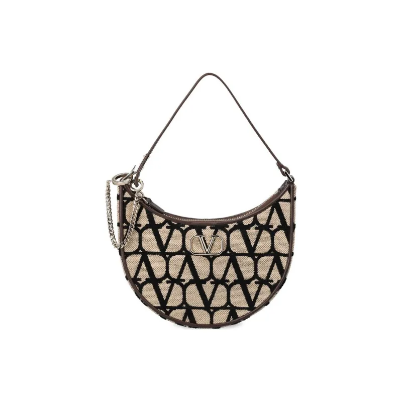 Valentino Vlogo Calfskin Shoulder Bag Women's Gray Black-0