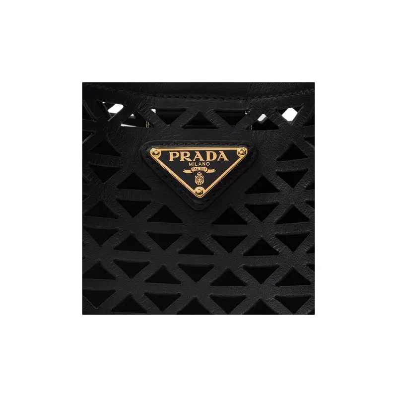 PRADA Panier Leather Shoulder Bag Crossbody Bag Handbag Mini Women's Black-4