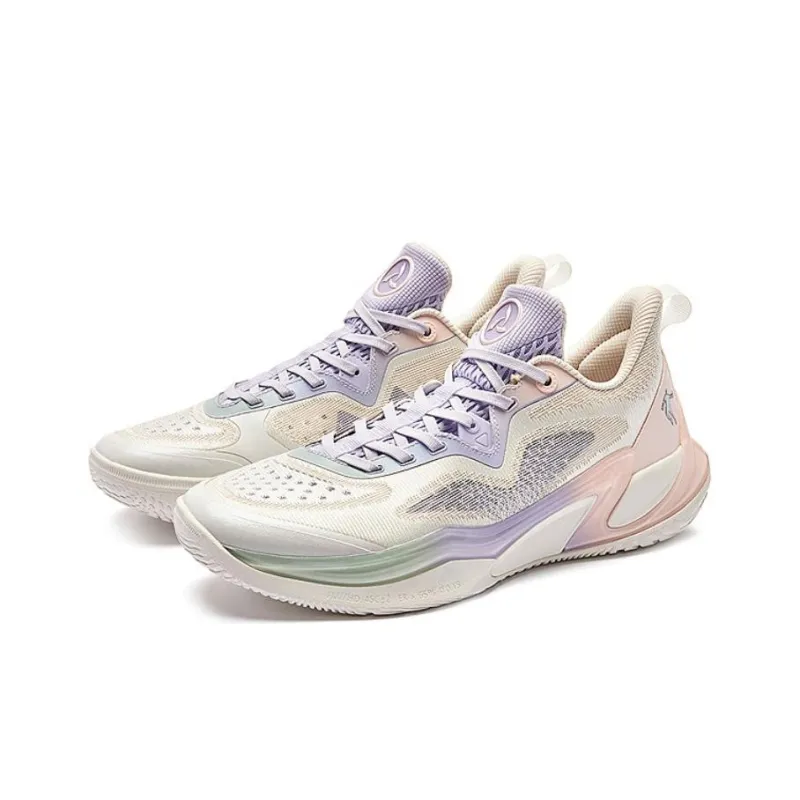 QIAODAN Wind Blade 4 Cushioned Slip Resistant Low Top Basketball Shoes Men's White Purple-2