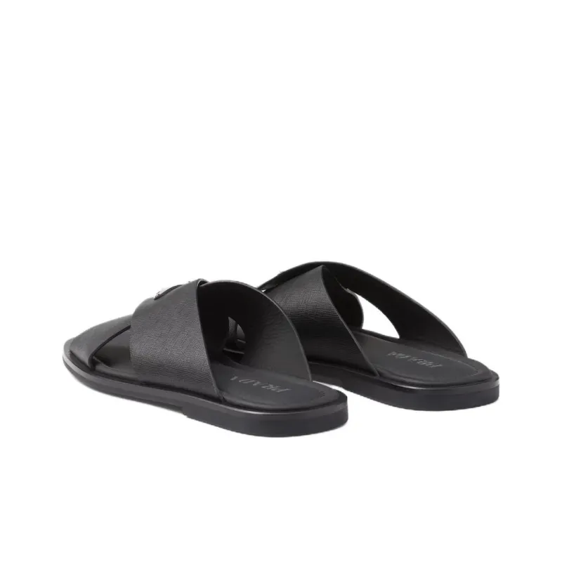 PRADA Brushed-finish Crisscross Slides-3