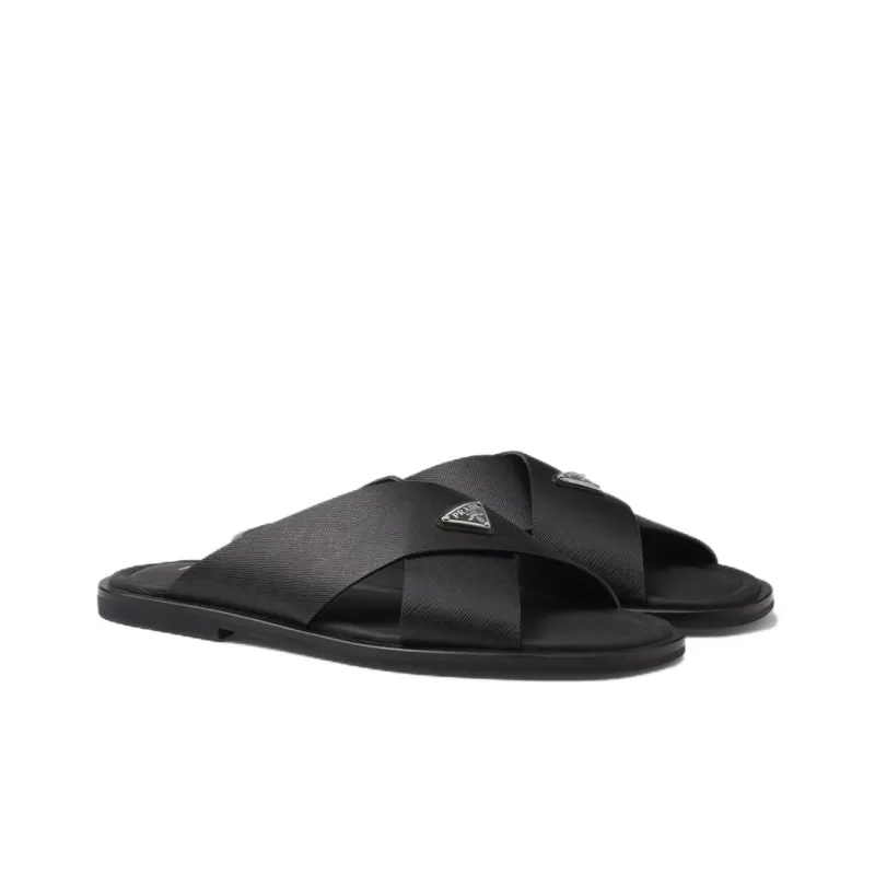 PRADA Brushed-finish Crisscross Slides-2