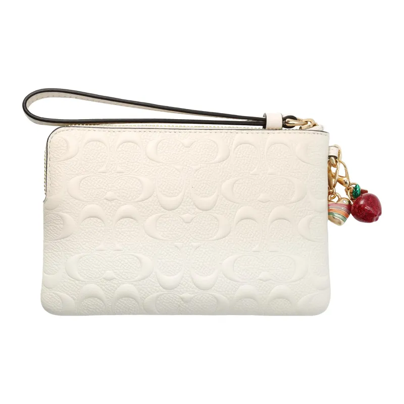 COACH Boxed Leather Wrist Bags Clutches Mini Women's Chalk White-4