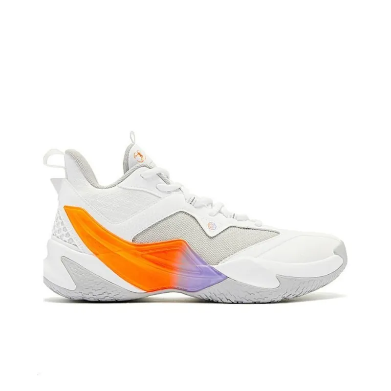 QIAODAN Slip Resistant Low Top Basketball Shoes Men's White Orange-1
