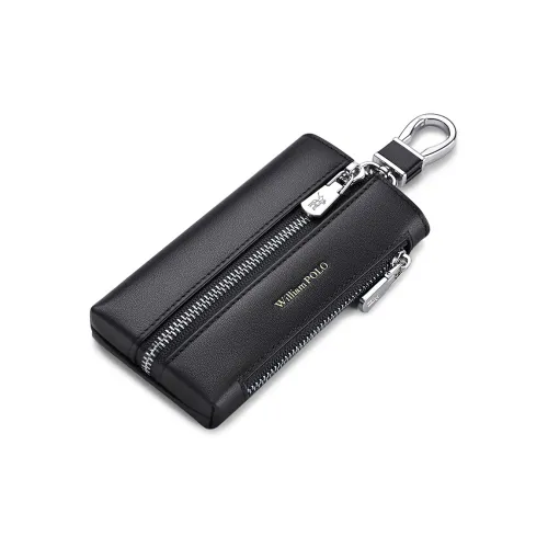 WilliamPOLO Top Grain Cow Leather Zip Closure Key Pouch Minimalist Style Keychain Large Size Men's Multicolor