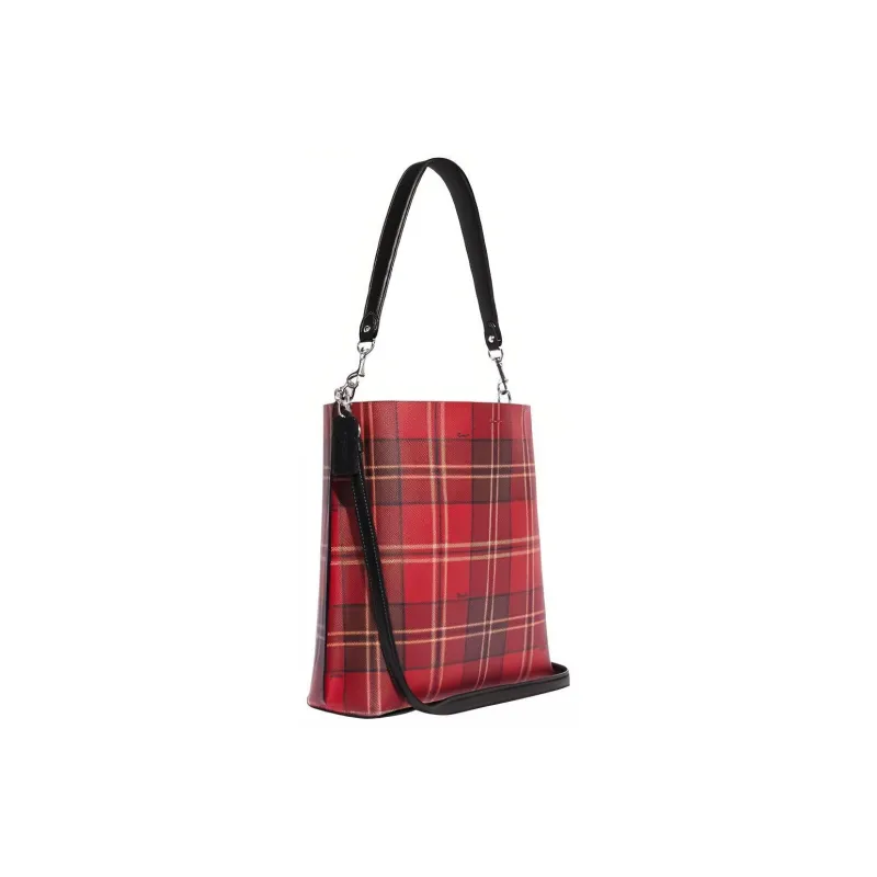 COACH Mollie Artificial Leather Bucket Bag, Portable Crossbody Bag, Shoulder Bag Large Size Women's Red & Black-1
