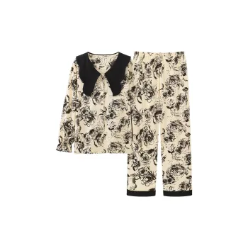 Sleep Student Female Dorm Pajama Set Women's Black White Spring And Fall