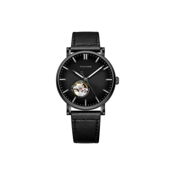 RARONE Black Knight Mechanical Movement Genuine Leather Strap Watch Men's Watches Black Dial