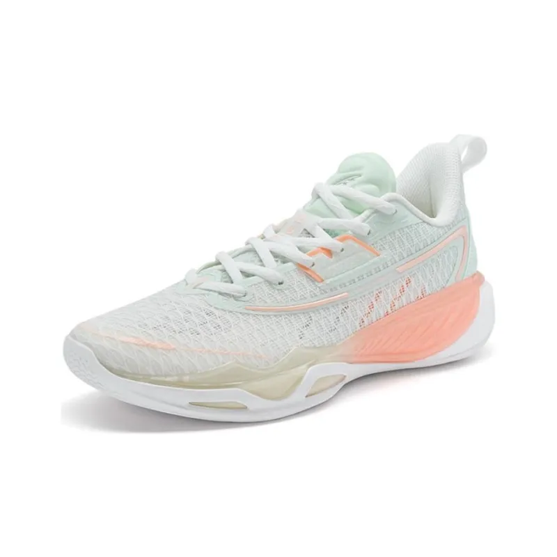 XTEP Feather Light 5 Cushioned Slip Resistant Low Top Basketball Shoes Men's White Green Pink-1