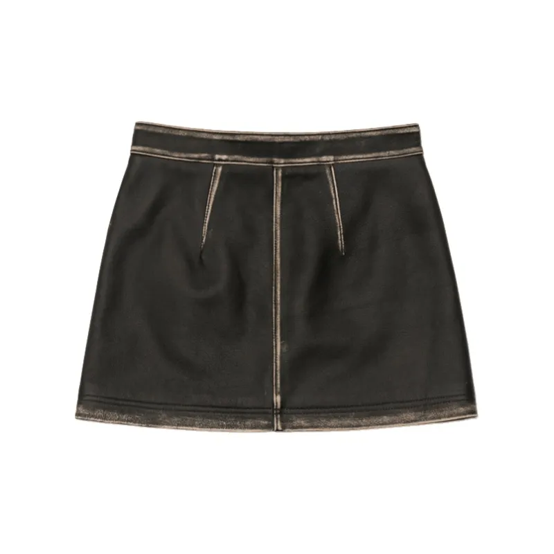 SMFK Leather Short Skirts Women's Wilderness Black-1