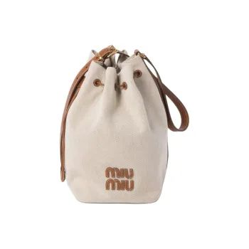 MIU MIU Canvas With Leather Bucket Bag, Shoulder Bag, Crossbody Bag Women's Beige & Brown