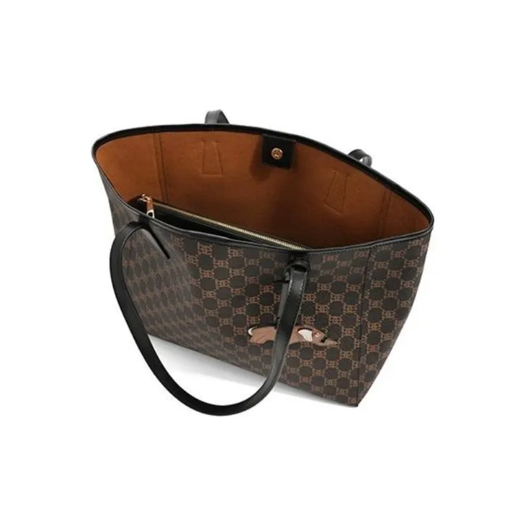 BELLE Artificial Leather Tote Bag Shopping Bag Shoulder Bag Handbag Large Size Women's Dark Brownish Black-2