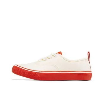 Skechers Anti-Slip And Wear-Resistant Cushioning Lightweight Breathable Low-Top Canvas Shoes Women's White Red