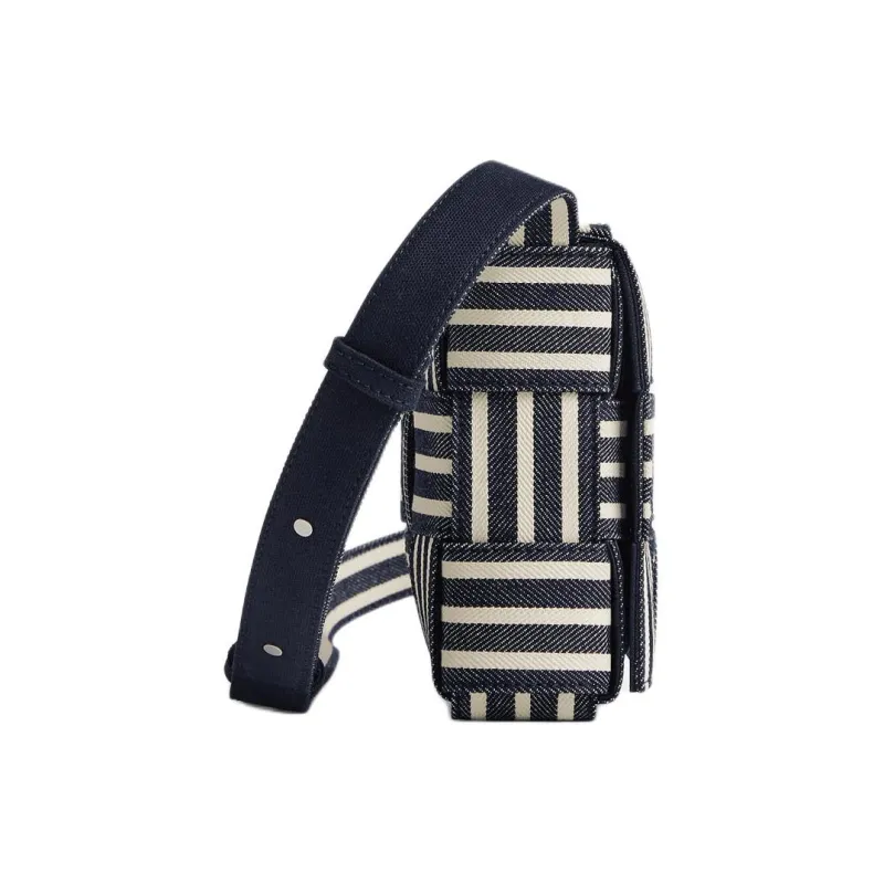 Bottega Veneta Cotton Shoulder Bag Crossbody Bag Medium Size Men's Marine Blue White And Black-1