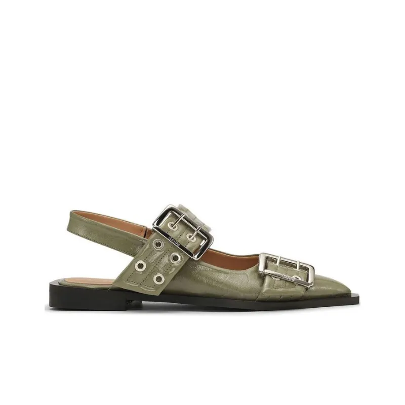 GANNI Buckled-strap Slingback Ballerina Shoes-1