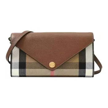 Burberry Canvas With Cow Leather Clutch Trumpets Women's Brown Multicolor