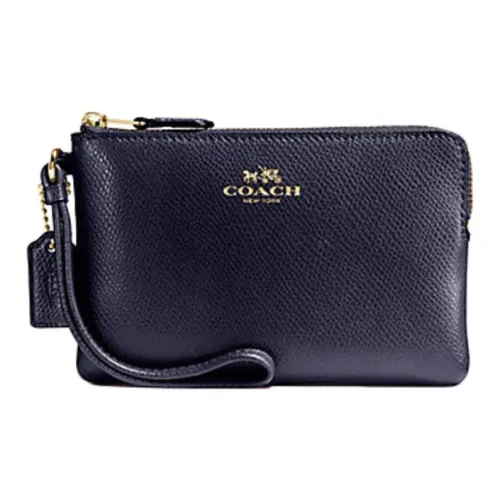 COACH Corner Zip Leather Clutch Small Size Women's Marine Blue