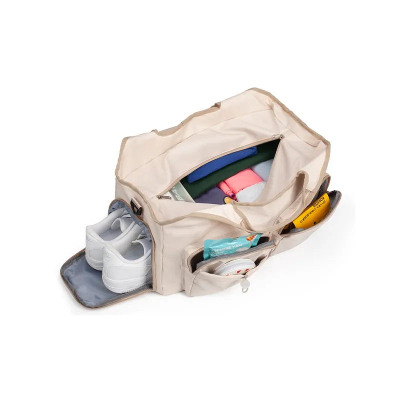 LOVERPUSS Nylon Gym Bag Medium Size Unisex Beige Beige Green-4